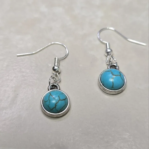 925 Silver Hook Turquoise and Silver Dangle Earrings - Picture 8 of 15